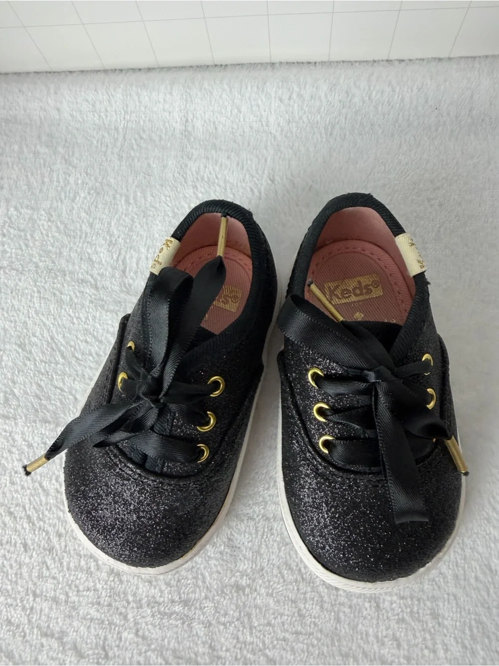 Keds x Kate Spade Infant Black Glitter Gold Sneakers Size 2